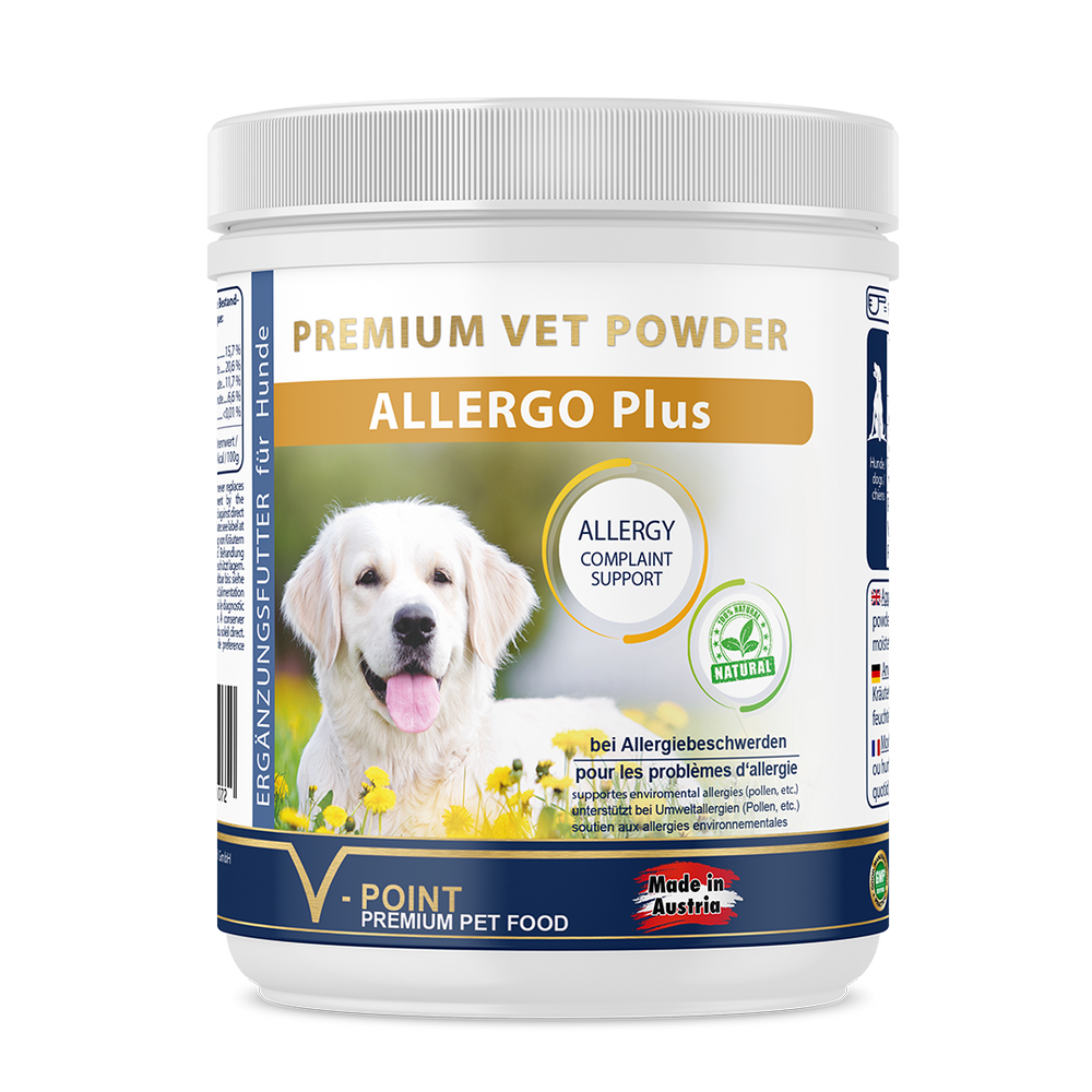 
                  
                    Das Kräuterpulver ALLERGO Plus kann helfen, wenn Ihr Hund Allergie Symptome zeigt und diese lindern.
                  
                