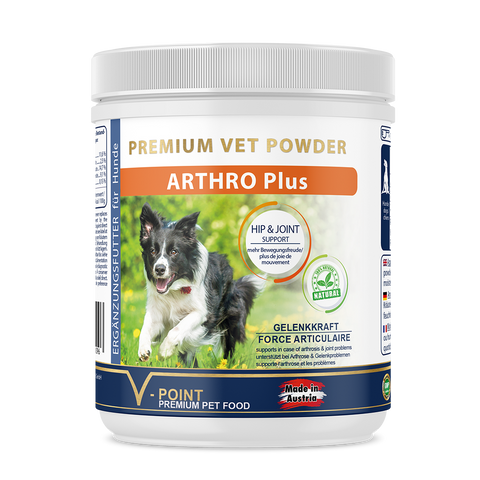 Das Kräuterpulver ARTHRO Plus wirkt als natürliches Schmerzmittel für Hunde mit Arthrose.